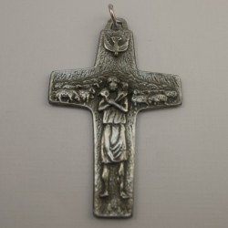 Cruz de metal Buen Pastor, 8 cm.