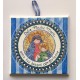 Cuadro Virgen con Niño, fondo rayado azul, 15x15. La Dulce Compañía
