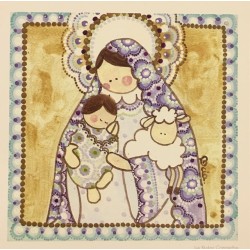 Estampita Virgen con Niño y oveja.
