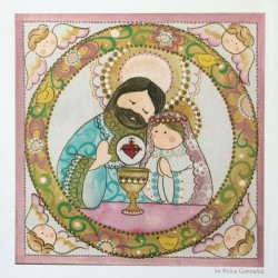 Estampita Sagrado corazón de Jesús con niña.
