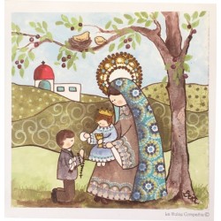 Estampita Niño de Comunión con María y el Niño.