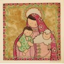 Estampita Virgen con Niño y oveja, rosa.
