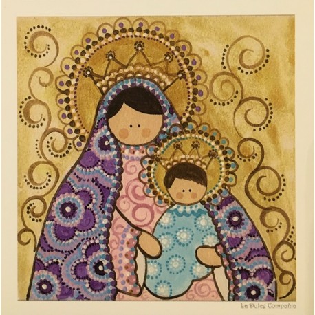 Estampita Virgen con Niño con coronas.