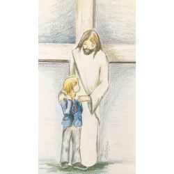 Estampita Jesús con niño de Comunión.