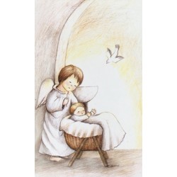 Estampita bebé en catre con angelito.