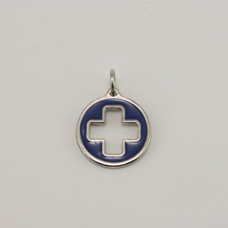 Cruz calada en medallón azul, 2,5 cm